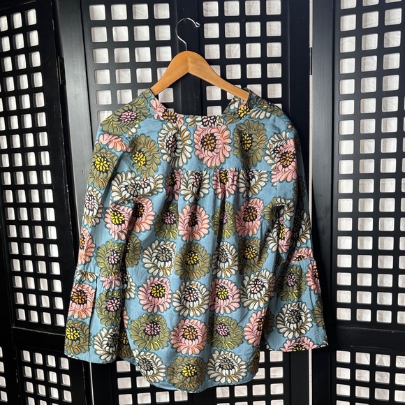 🌸 LOFT Floral V-Neck Blouse Women's Small Blue Pink Green Boho Wide Sleeve 🌸 - Picture 7 of 17